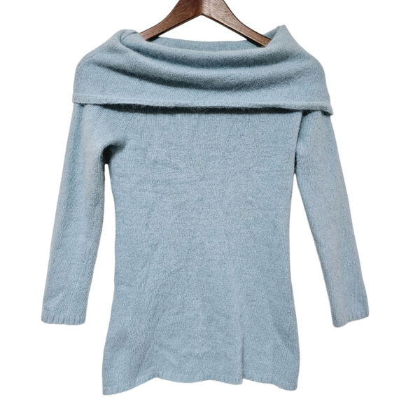 Lucidity Angora Blend Soft Cowl Off Shoulder Blue Fuzzy Sweater Sz S Light Blue - Picture 1 of 6